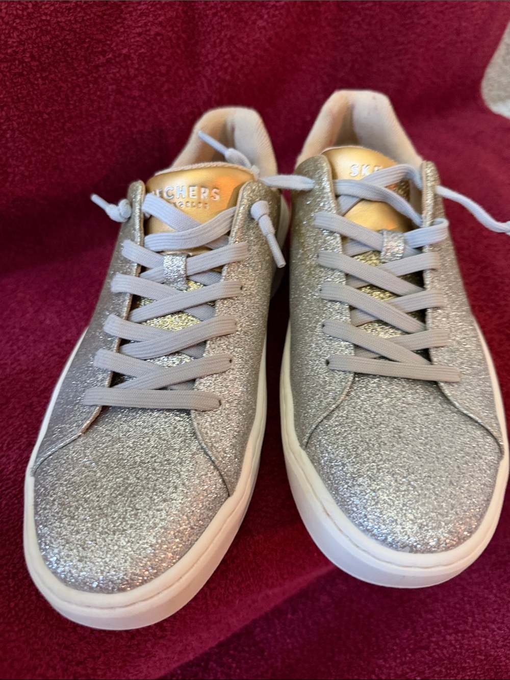 Skechers Silver and Gold Glitter Women's Lace-Up Sneakers